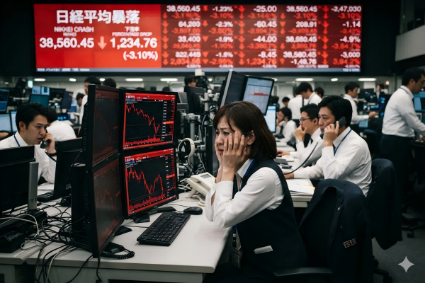 日経平均株価が暴落：6万4000円台へ急落、AI関連株の調整と地政学リスクが直撃